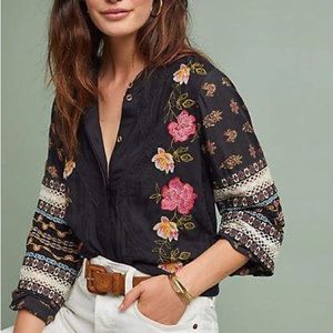 Anthropologie Akemi + Kin Winona Black Floral Embroidered Blouse | 4P